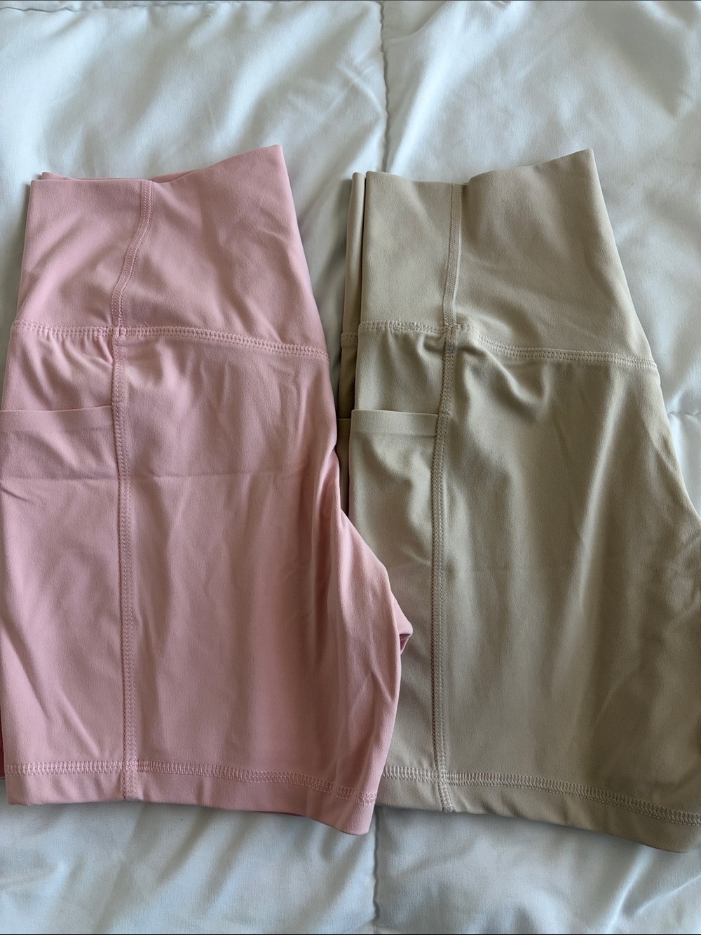 High-Waisted Bike Shorts - Pink & Beige